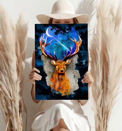 Deer at Night Metal Wall Art