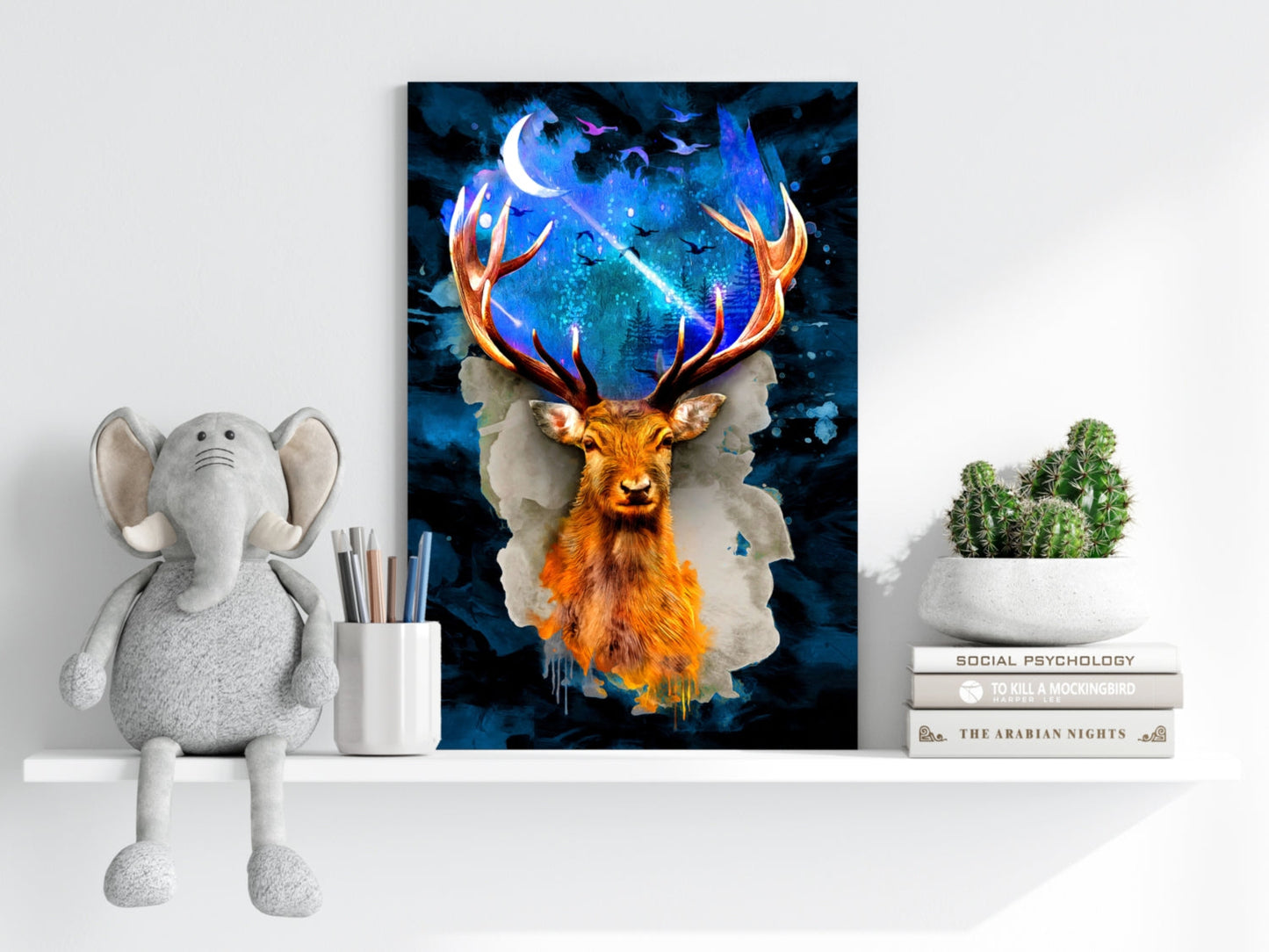 Deer at Night Metal Wall Art