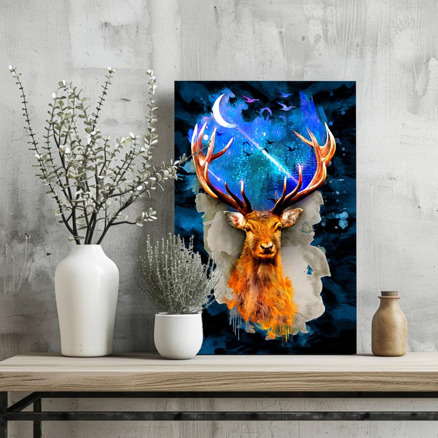 Deer at Night Metal Wall Art