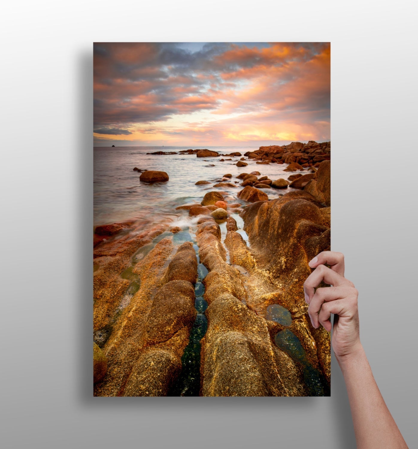 Cliff metal wall art panel with dramatic cliffside nature scene