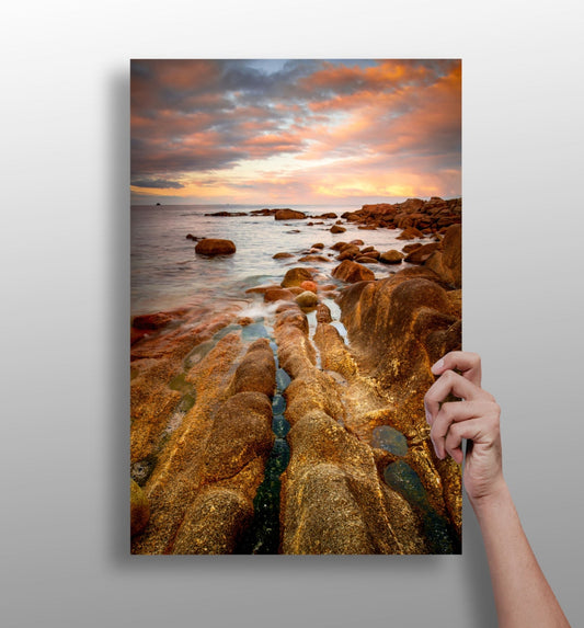 Cliff metal wall art panel with dramatic cliffside nature scene