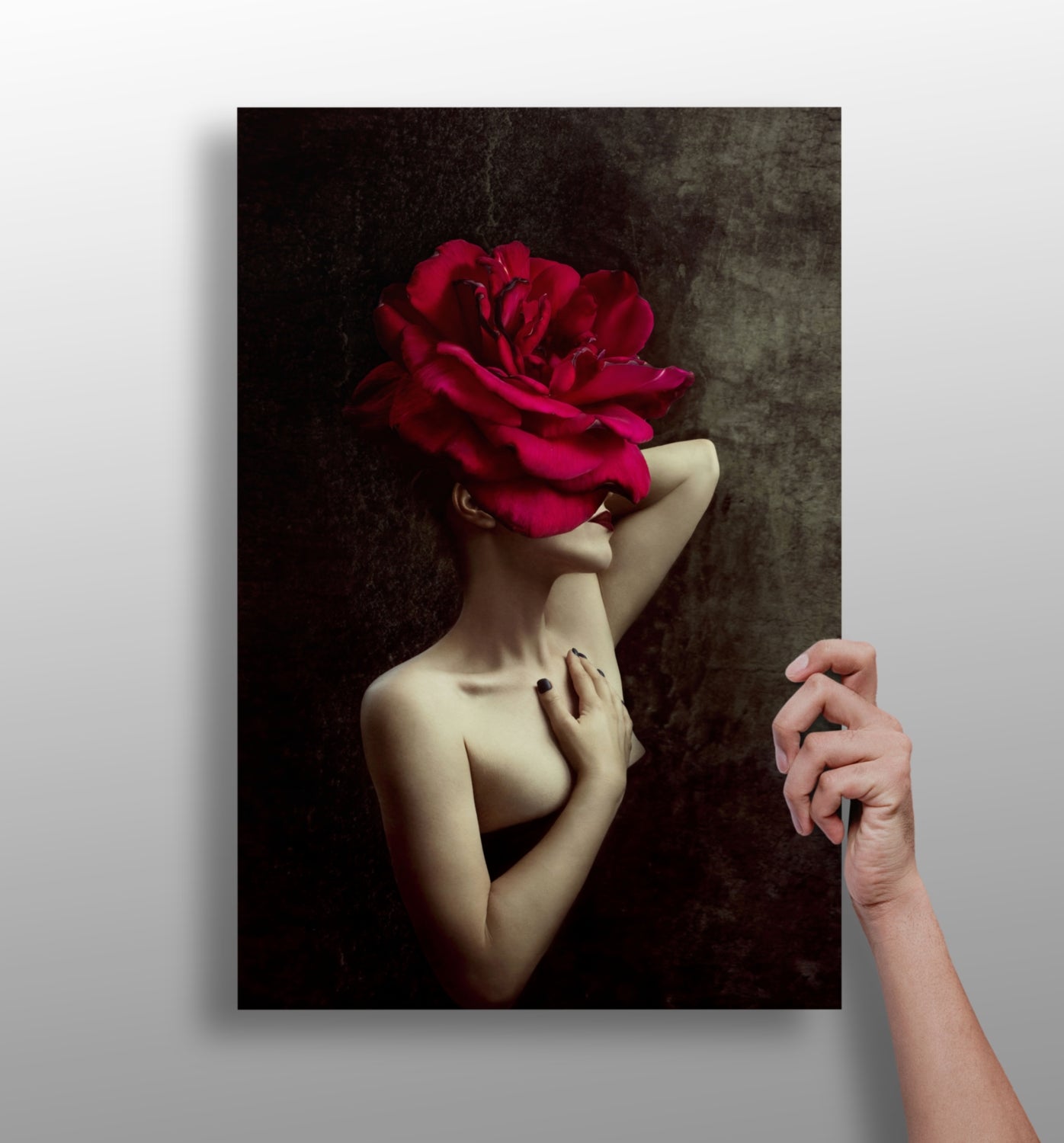 Abstract woman and flower aluminum wall art print