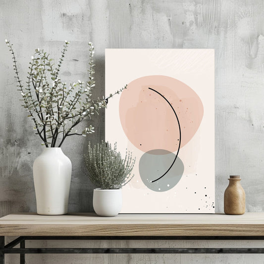 Blush And Sage Pebbles Black Arc Line Aluminum Print