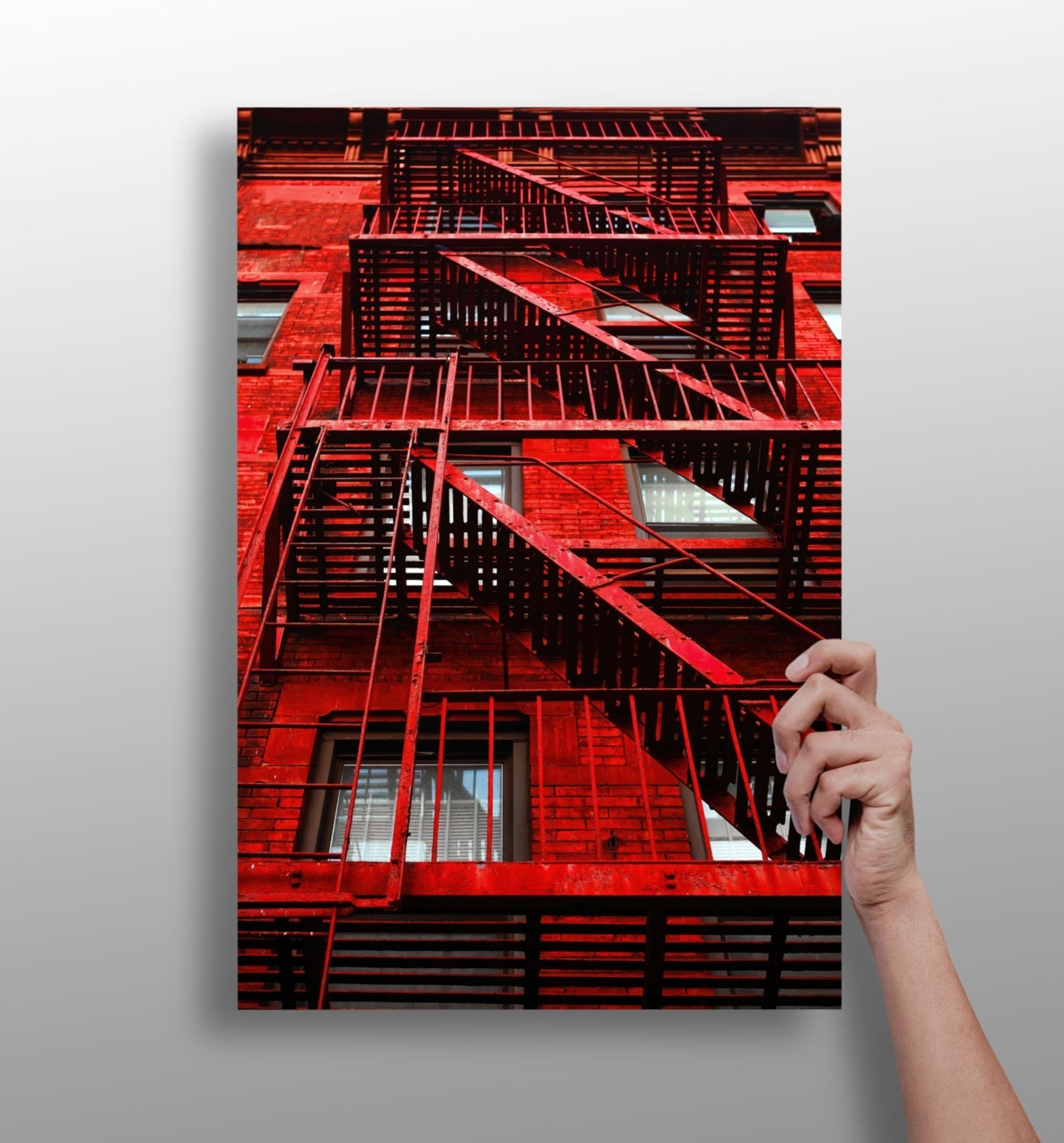 Stairs Red metal wall art panel with bold red staircase design