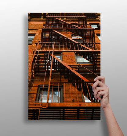 Stairs Orange metal wall art panel with bold orange staircase design