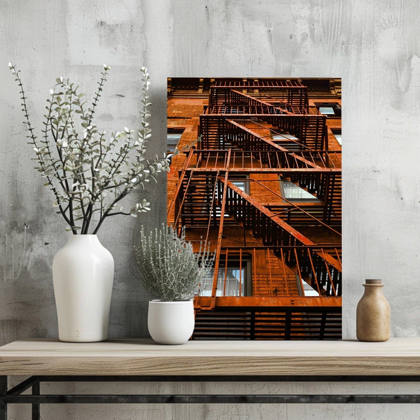 Stairs Orange Metal Wall Art