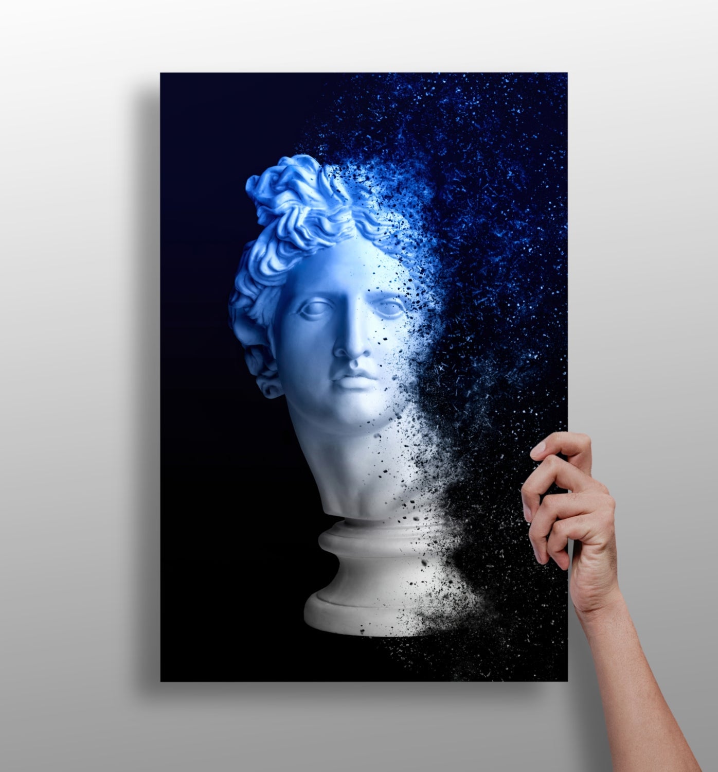 Statue Head metal wall art print with matte aluminum finish