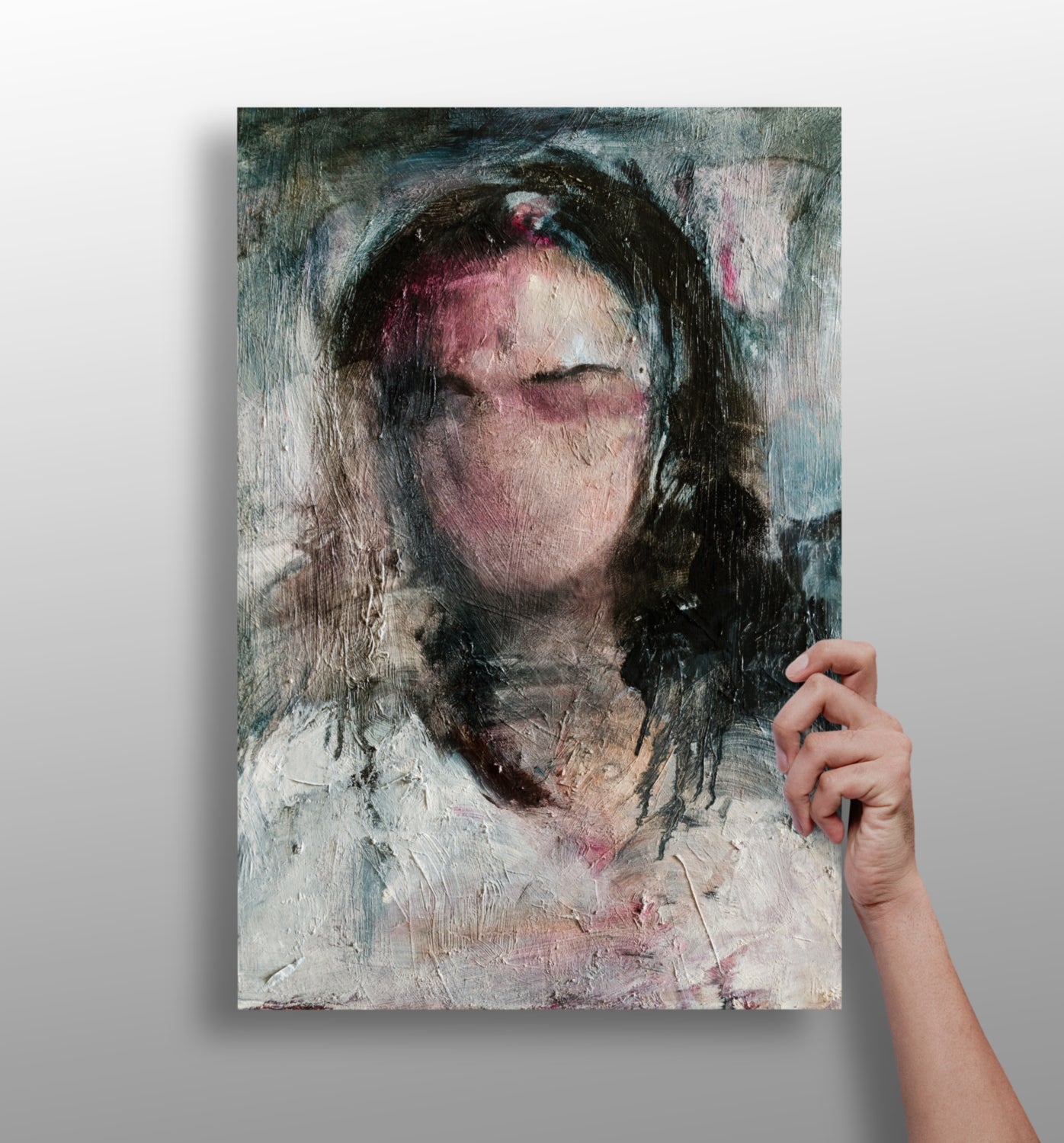 Woman in Silence metal wall art portrait