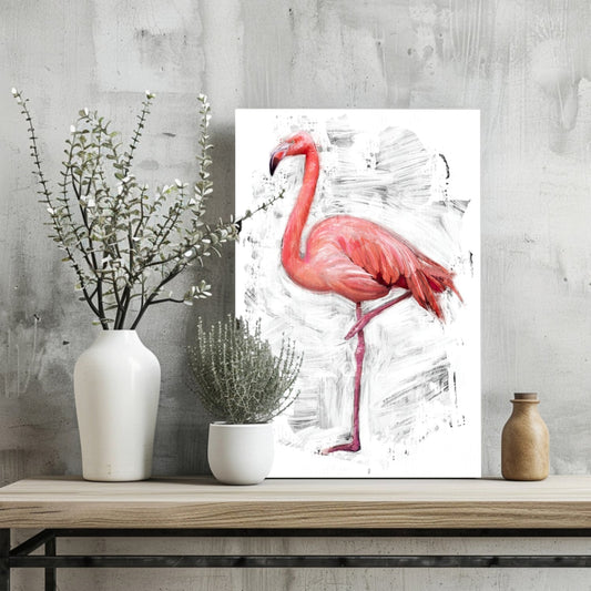 Painted Flamingo White Brushstroke Aluminum Print