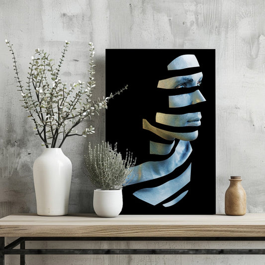 Sliced Blue Ribbon Face Aluminum Print