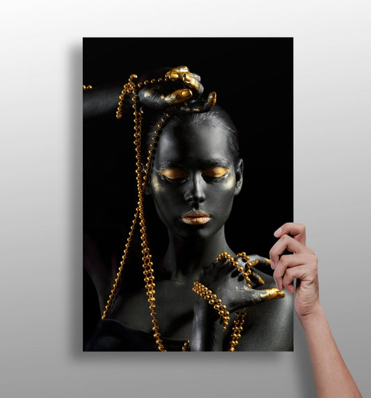 Woman metal wall art print with modern portrait design