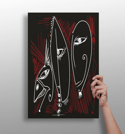 Abstract faces metal wall art print