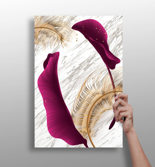 Burgundy Leaves metal wall art print with botanical design