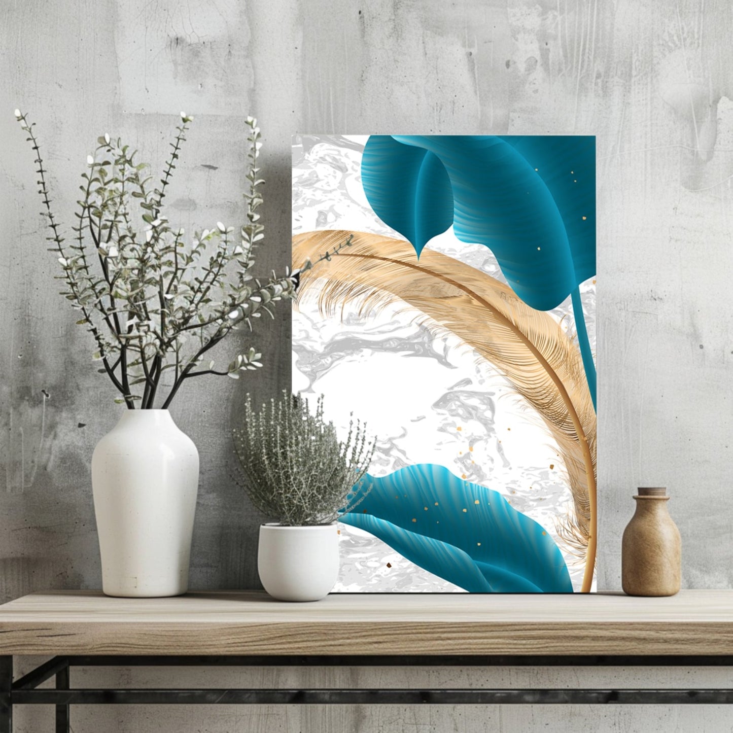 Teal Leaves Metal Wall Art