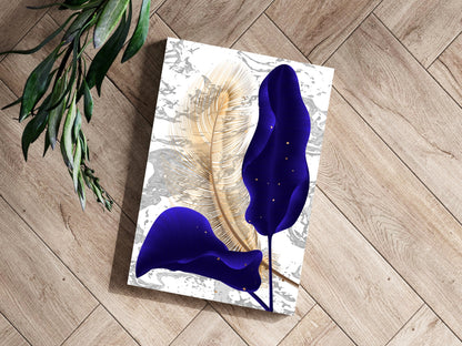 Navy Blue Leaves Metal Wall Art