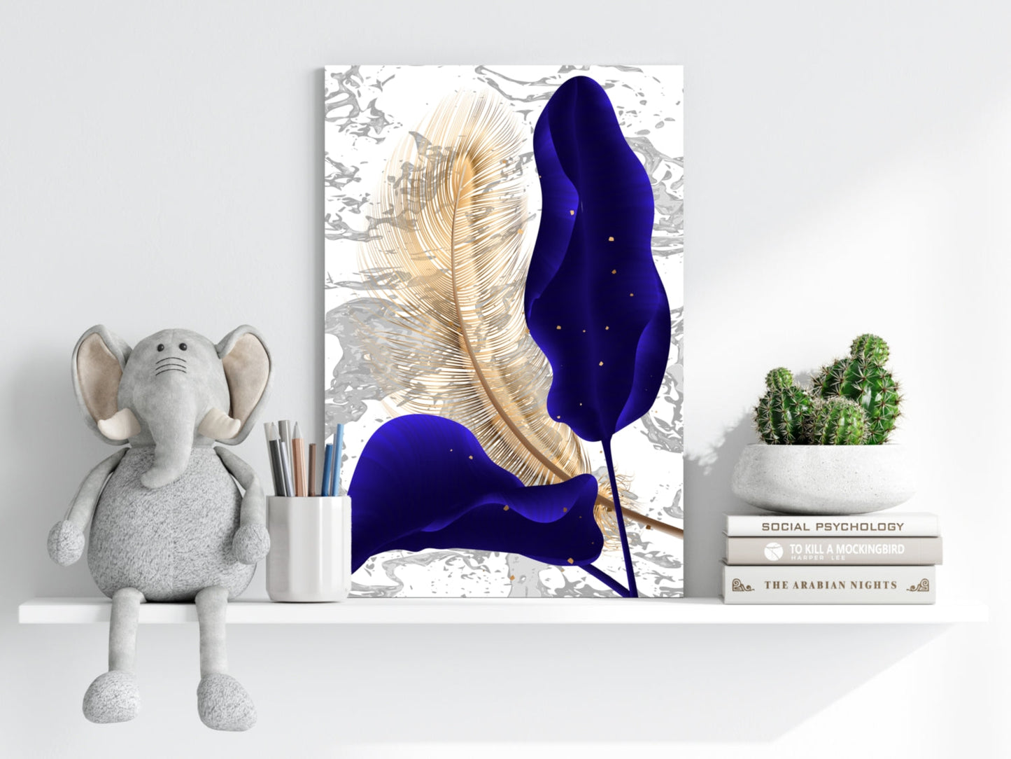 Navy Blue Leaves Metal Wall Art