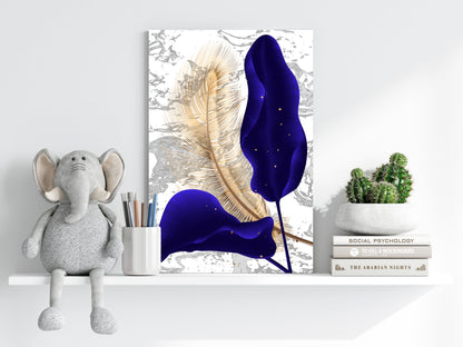 Navy Blue Leaves Metal Wall Art
