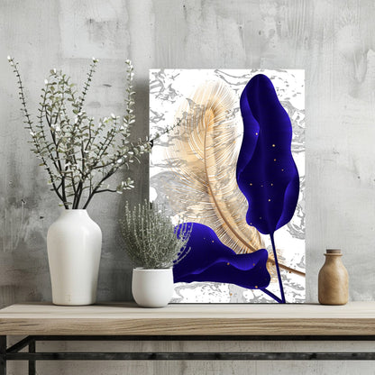 Navy Blue Leaves Metal Wall Art