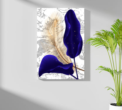 Navy Blue Leaves Metal Wall Art