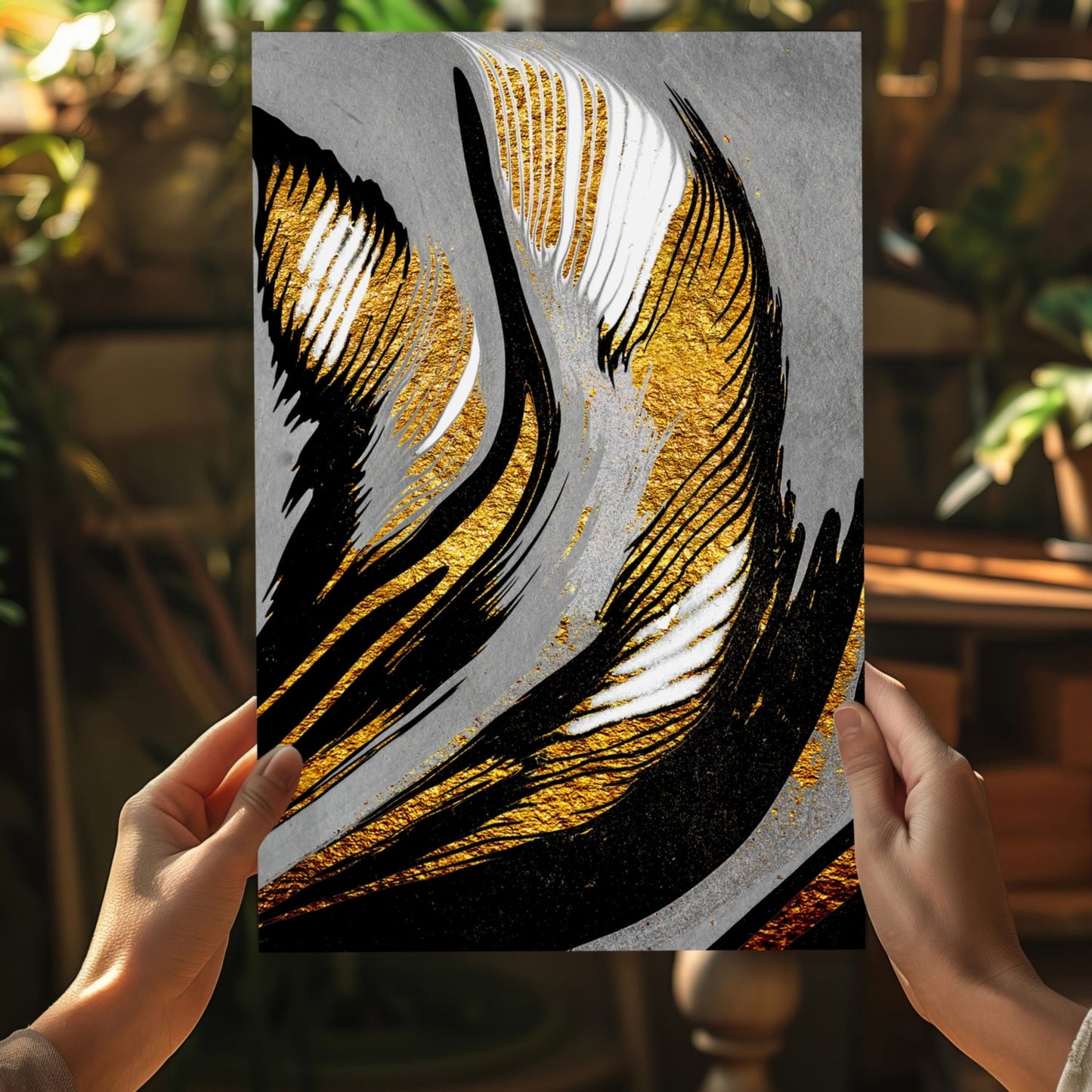 Gold-Gray Lines Metal Wall Art