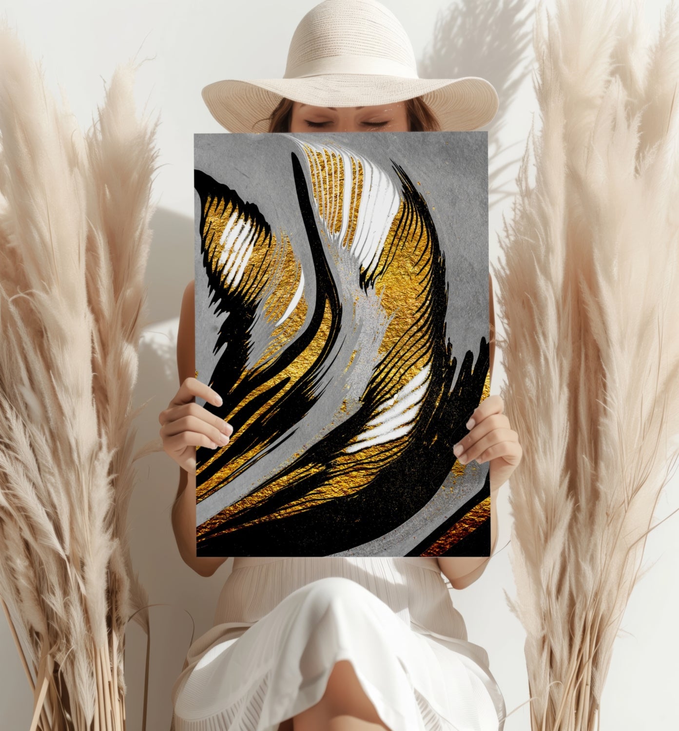 Gold-Gray Lines Metal Wall Art