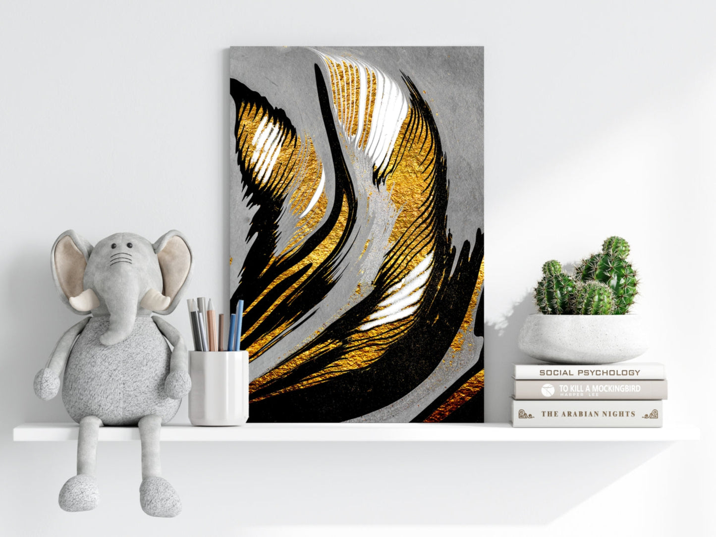 Gold-Gray Lines Metal Wall Art