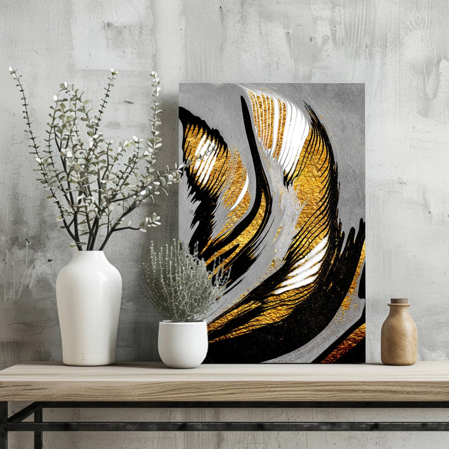 Gold-Gray Lines Metal Wall Art