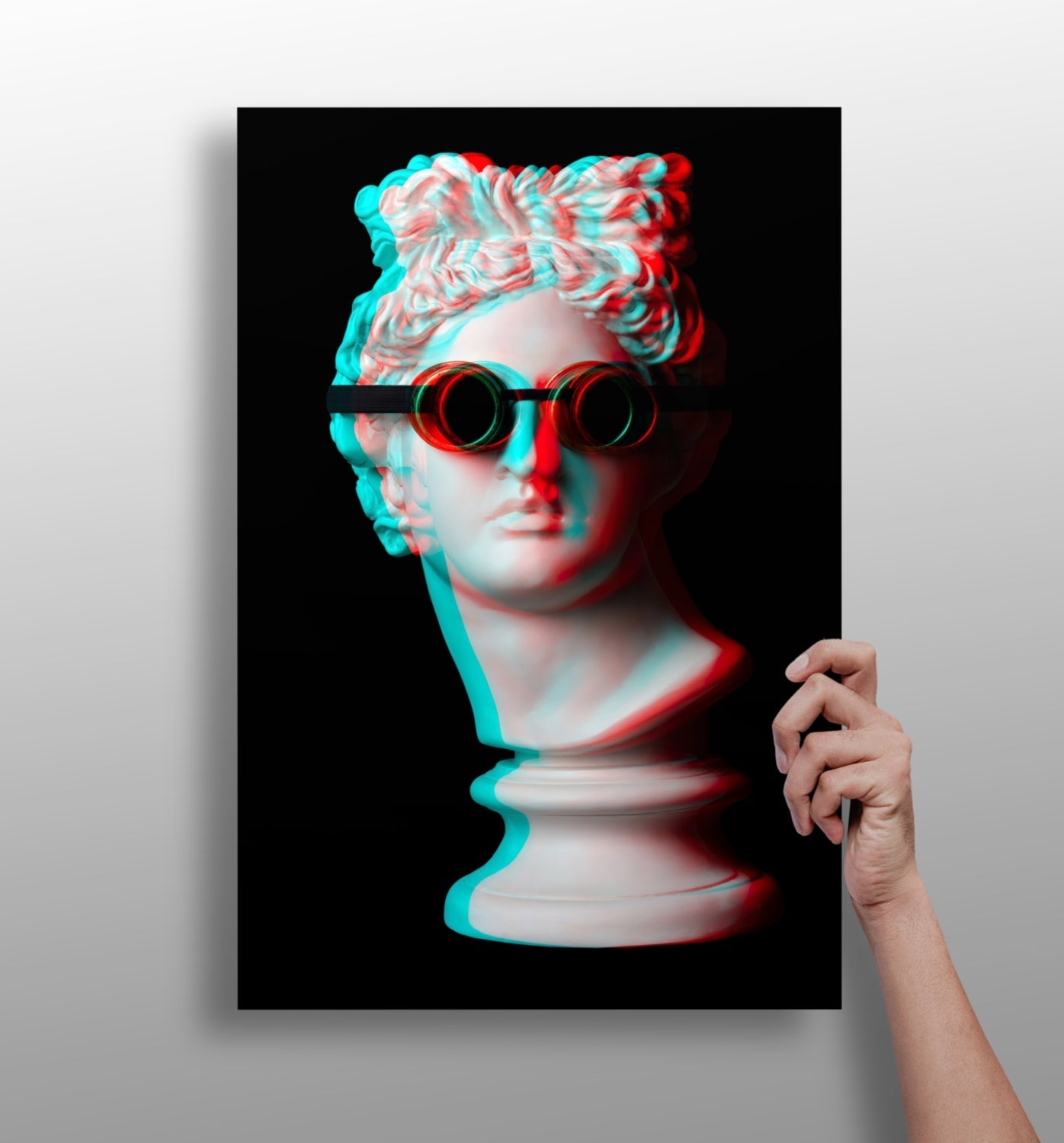 Statue Head metal wall art print with matte aluminum finish
