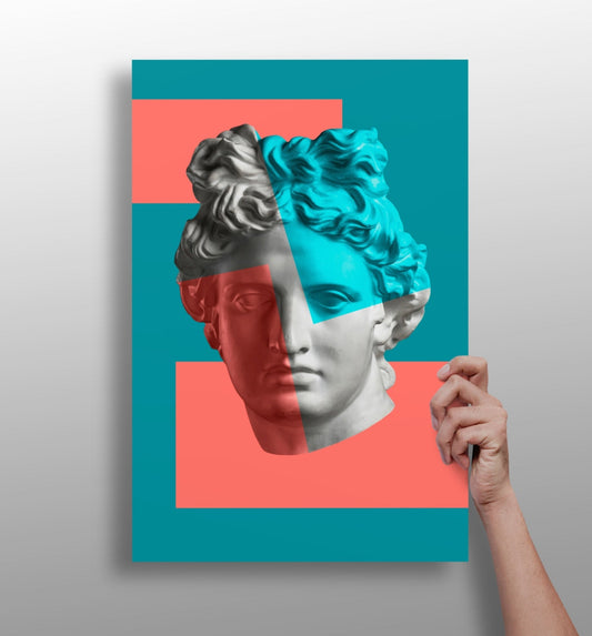 Statue Head metal wall art print with matte aluminum finish