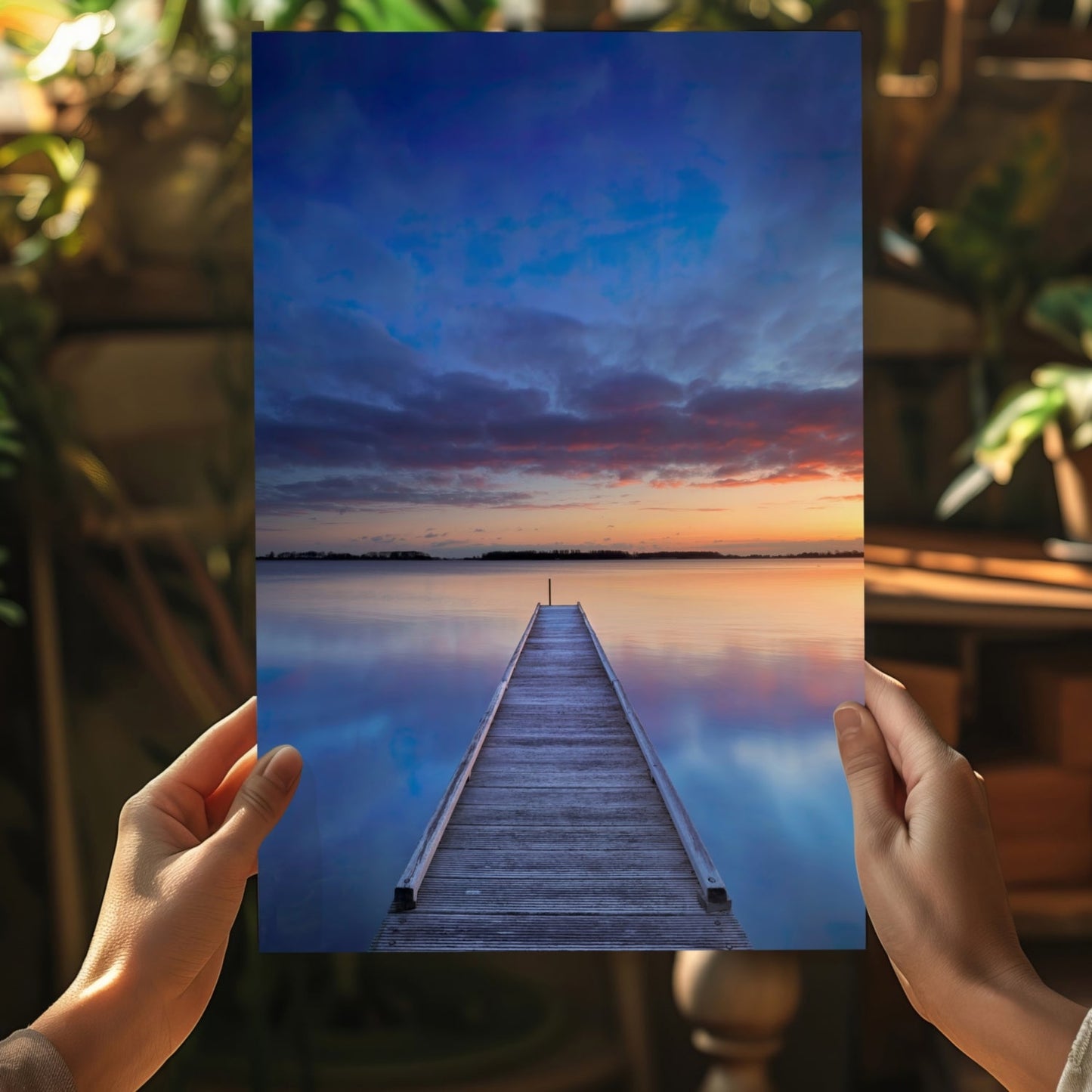 Dock View At Sunset Metal Wall Art