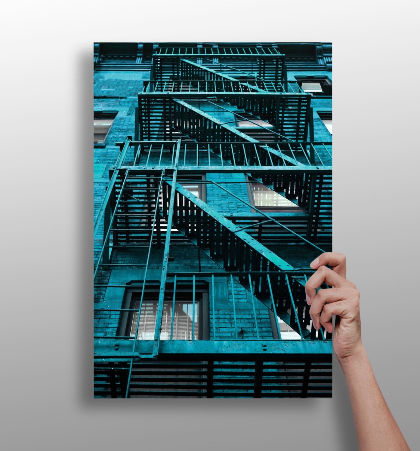 Stairs Teal metal wall art print with atmospheric color