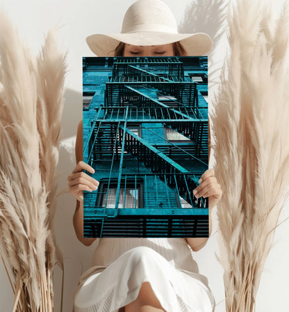 Stairs Teal Metal Wall Art