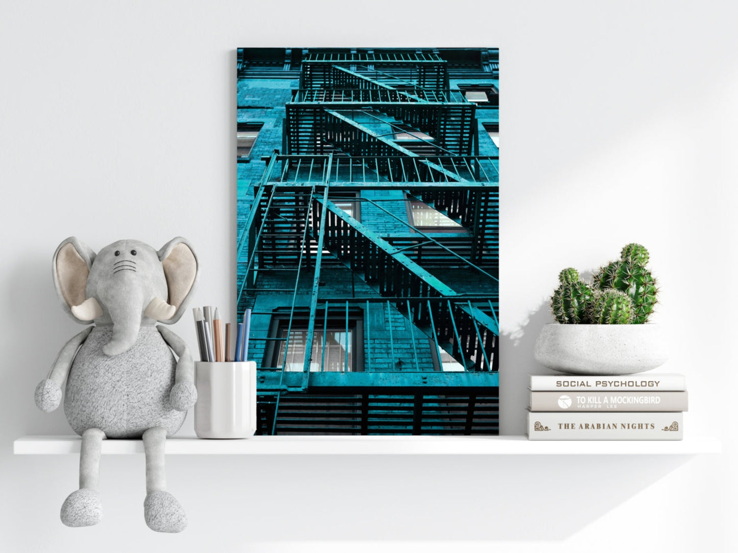 Stairs Teal Metal Wall Art