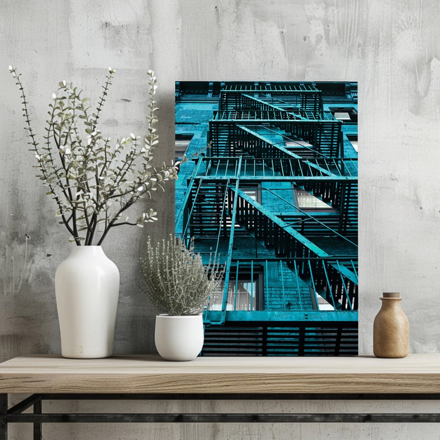 Stairs Teal Metal Wall Art