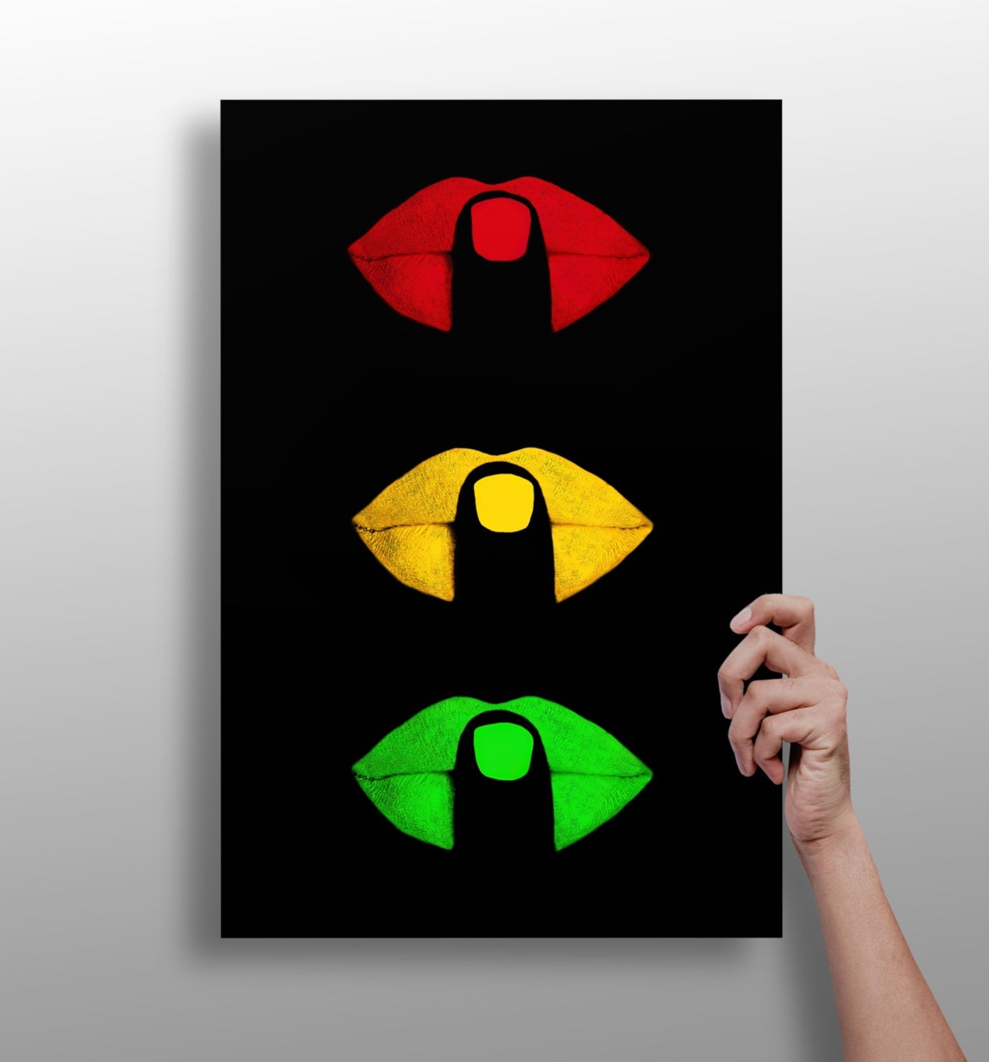 Hush Lips metal wall art print with bold design