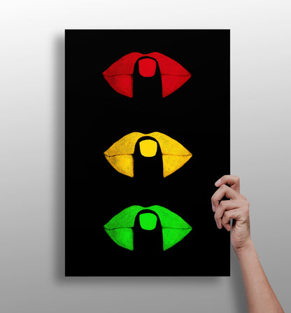 Hush Lips metal wall art print with bold design