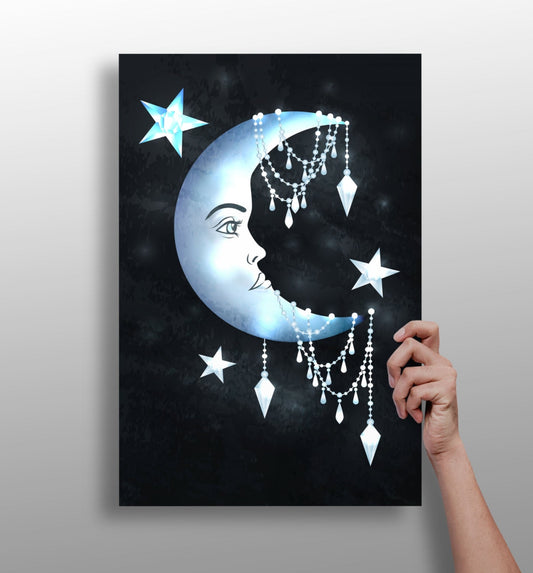 Lunar metal wall art print with moody abstract design