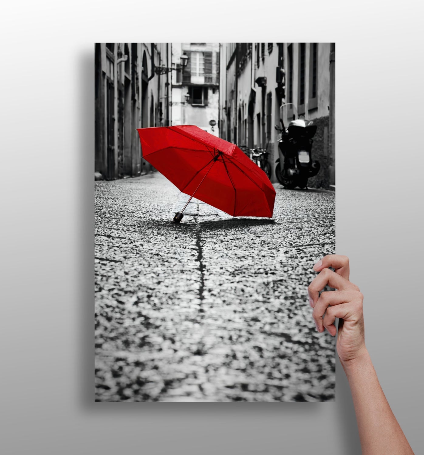 Red Umbrella metal wall art panel