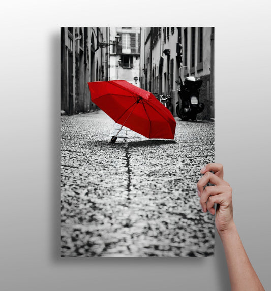 Red Umbrella metal wall art panel