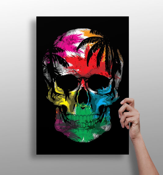 Skull metal wall art print with bold design