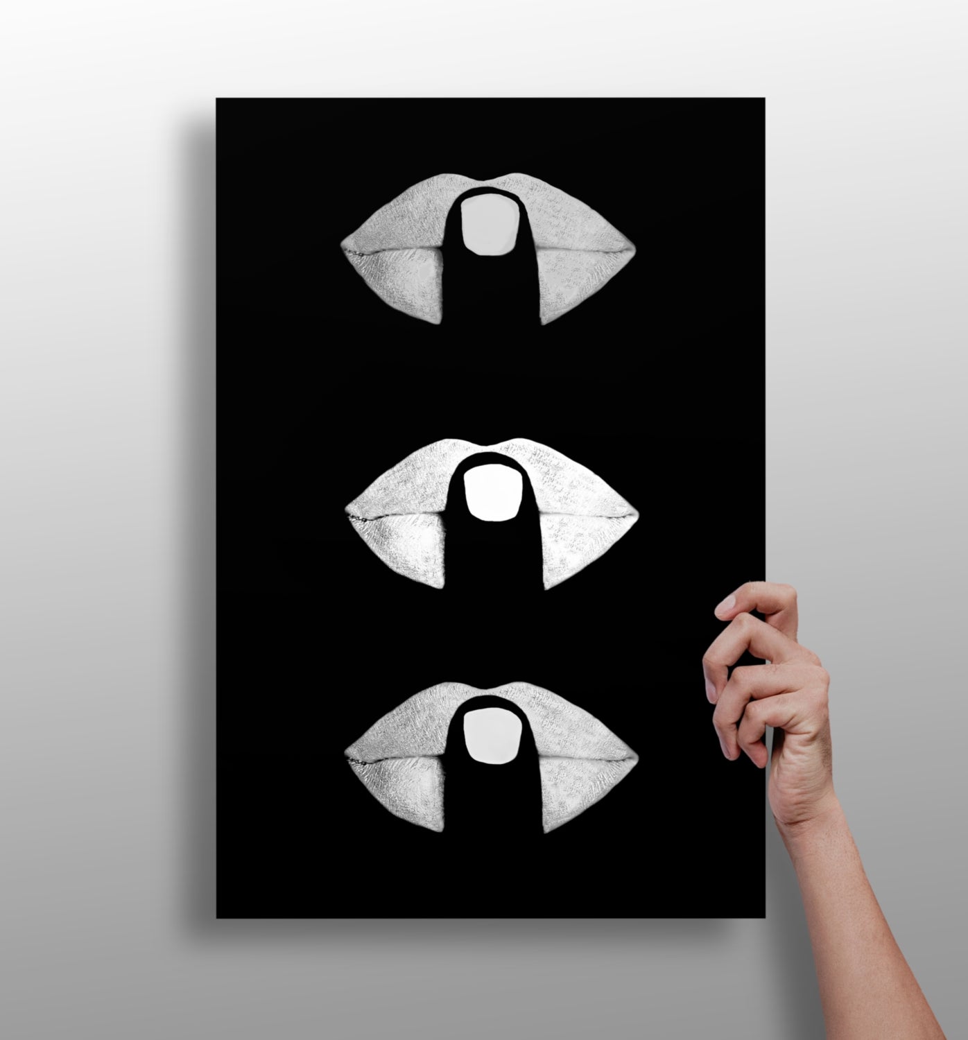 Hush Lips Black And White Metal Wall Art