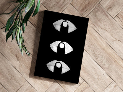 Hush Lips Black And White Metal Wall Art