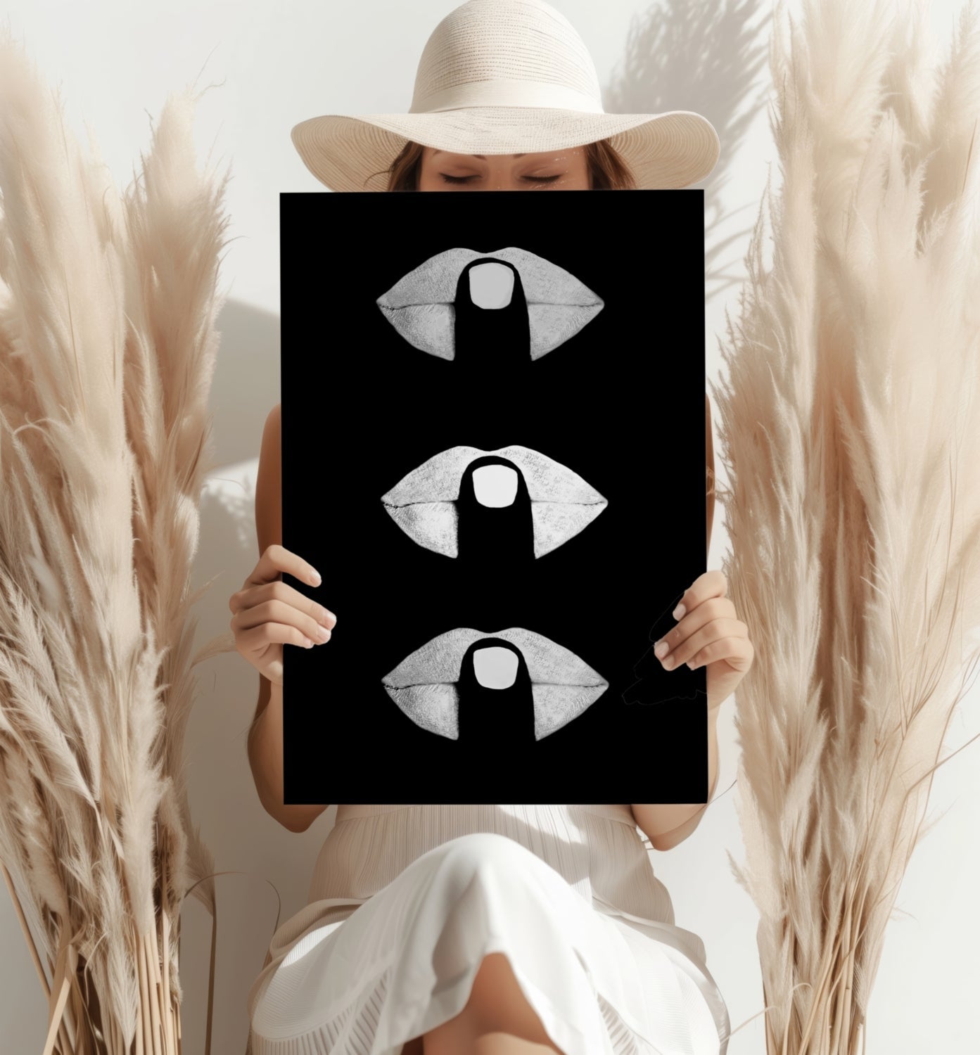 Hush Lips Black And White Metal Wall Art