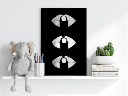 Hush Lips Black And White Metal Wall Art