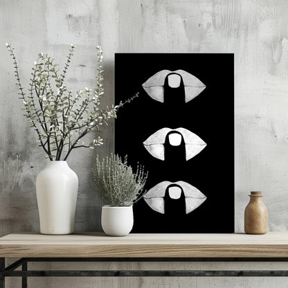 Hush Lips Black And White Metal Wall Art