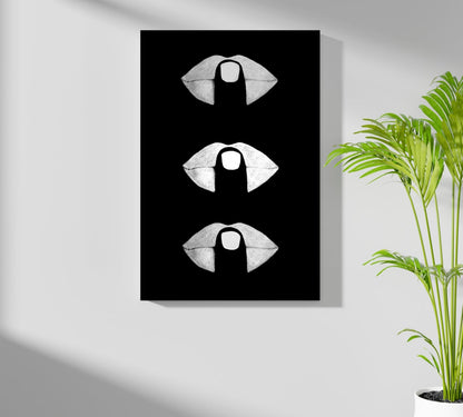 Hush Lips Black And White Metal Wall Art