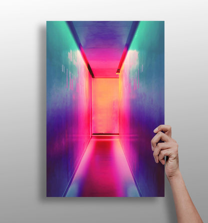 Narrow Corridor metal wall art print with atmospheric design