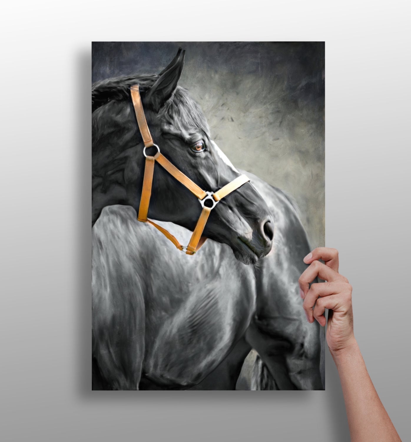 Black Horse metal wall art print with striking design