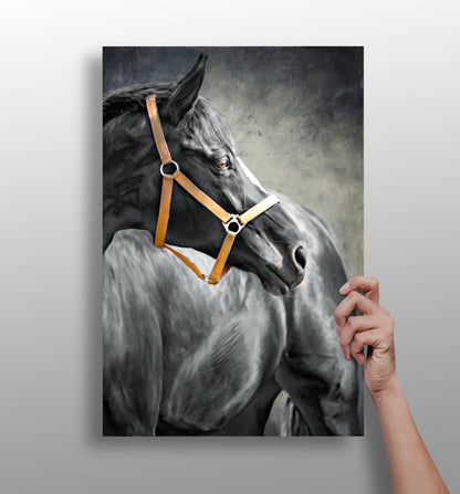 Black Horse metal wall art print with striking design