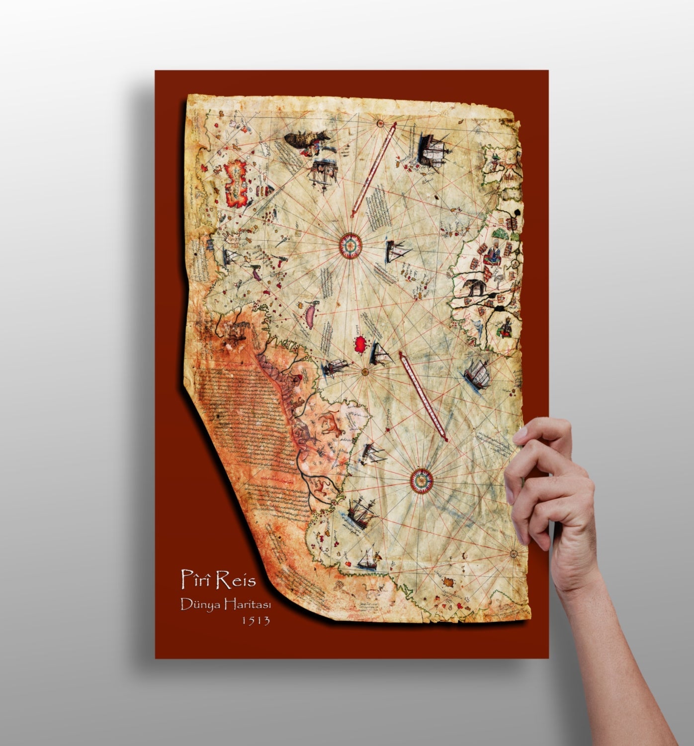 Piri Reis Map metal wall art print with historical design